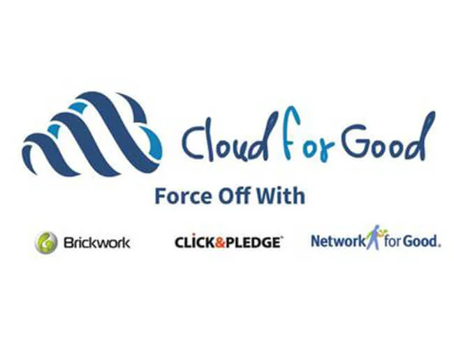 Logos for Cloud for Good, Brickwork, Click & Pledge, Network for Good.