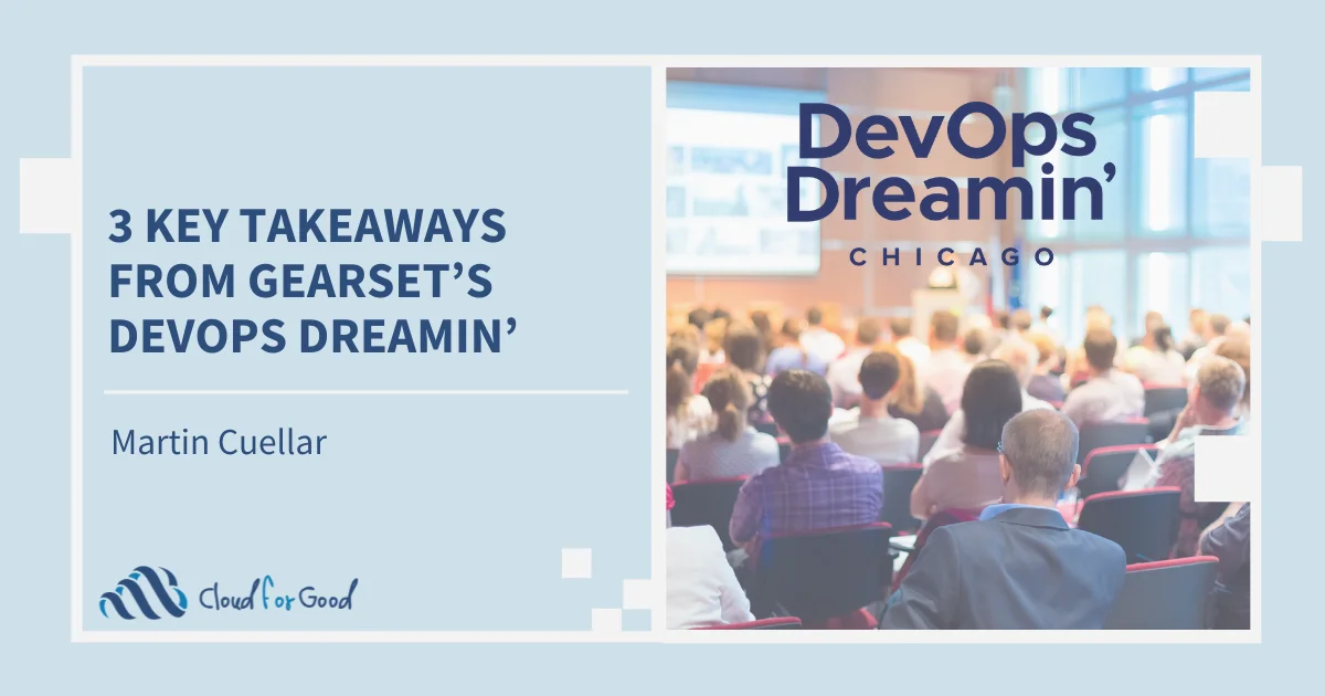 Audience seated at a conference. Text: 3 KEY TAKEAWAYS FROM GEARSET'S DEVOPS DREAMIN'