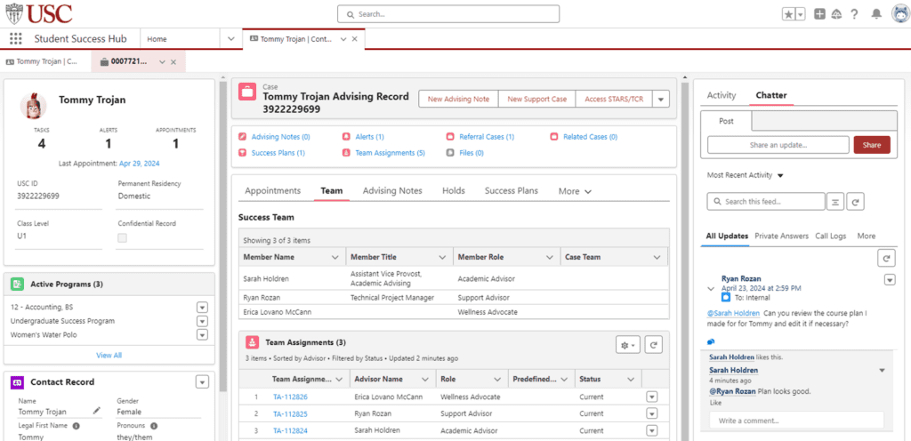 USC Salesforce For Student Success Student Advising Record