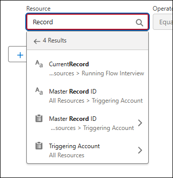 Resource menu showing expanded search in use.