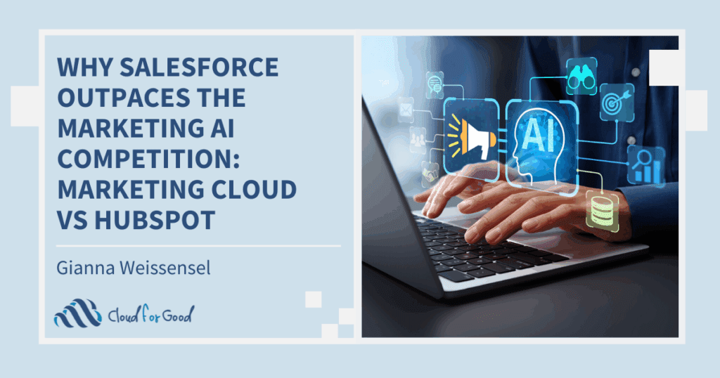 A marketer on a laptop computer using a marketing AI technology program.