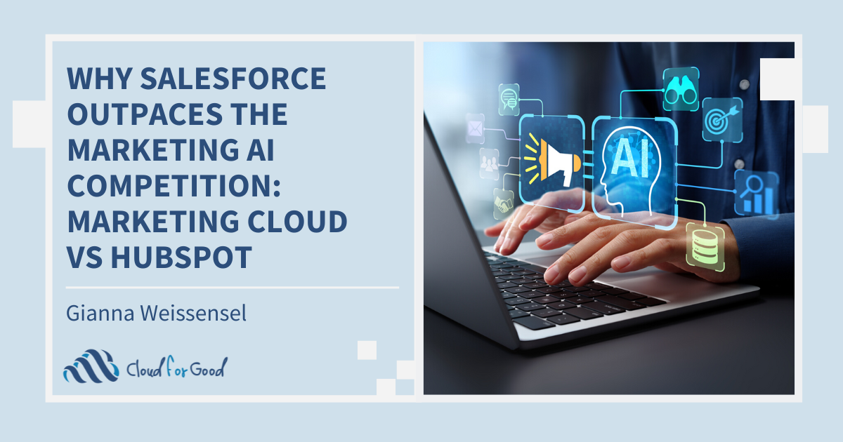 A marketer on a laptop computer using a marketing AI technology program.