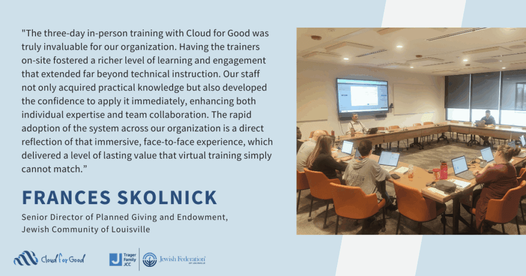 The Cloud for Good team and the Jewish Community of Louisville staff members during an in-person training session.