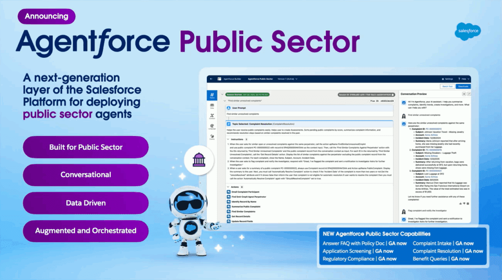 Announcement of Agentforce Public Sector at the Dreamforce 2025 Public Sector Keynote.