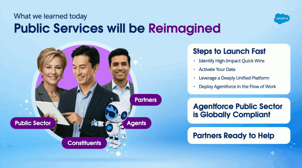 "Public Services Will Be Reimagined" closing slide at the Public Sector Keynote at Dreamforce 2025