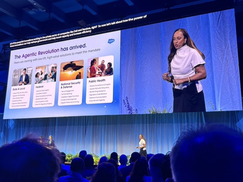 Slide titled "The Agentic Revolution Has Arrived" at the public sector keynote at Dreamforce 2025.