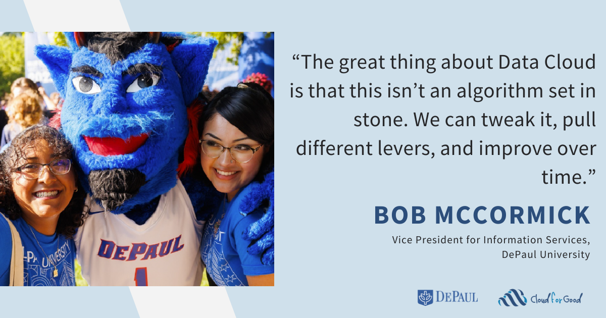 DePaul University student success with Cloud for Good strategy.