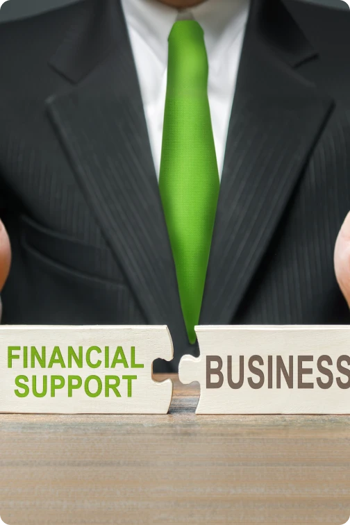 Puzzle pieces connecting financial support and business services for financial services organizations