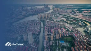 Aerial view of city skyline for public sector solutions - Cloud for Good